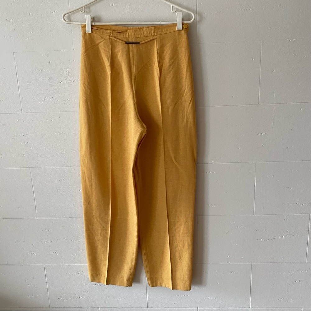 Vintage | Yellow Linen Blend Trousers | Lightweight Retro Summer Pants | Size 4